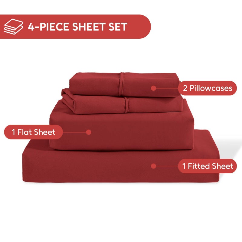 Swiftify Queen Sheet Set, 4 Pieces Hotel Luxury Soft Microfiber Queen Bed Sheets Set, Up to 16" Deep Pockets, Oeko-Tex Sheets with Elastic, Breathable, Wrinkle Free (Wine Red, Queen) - Image 4